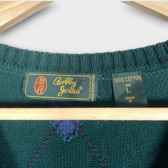 Bobby Jones V-neck Golf Sweater Men's LARGE 100% Cotton Green - Picture 4 of 7